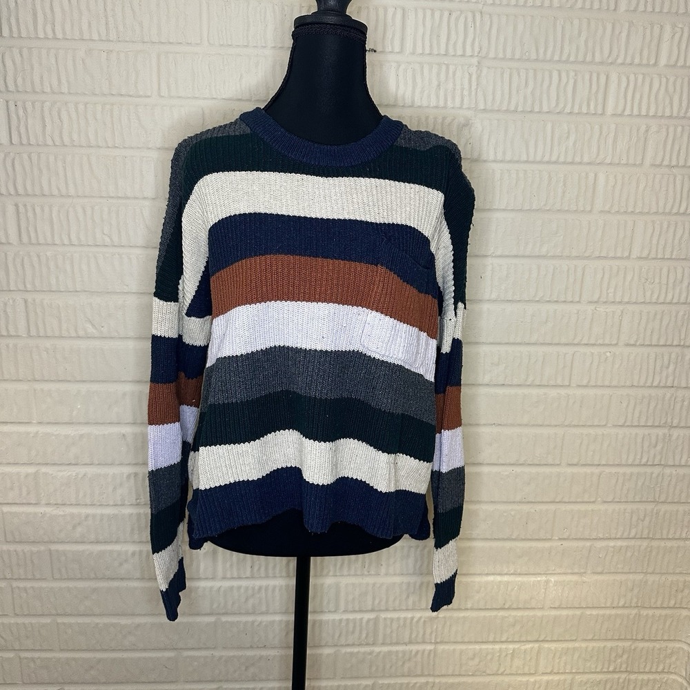 Madewell Pullover Thompson Striped Sweater Pullover Pocket Sz M‎ Colorful Cotton
